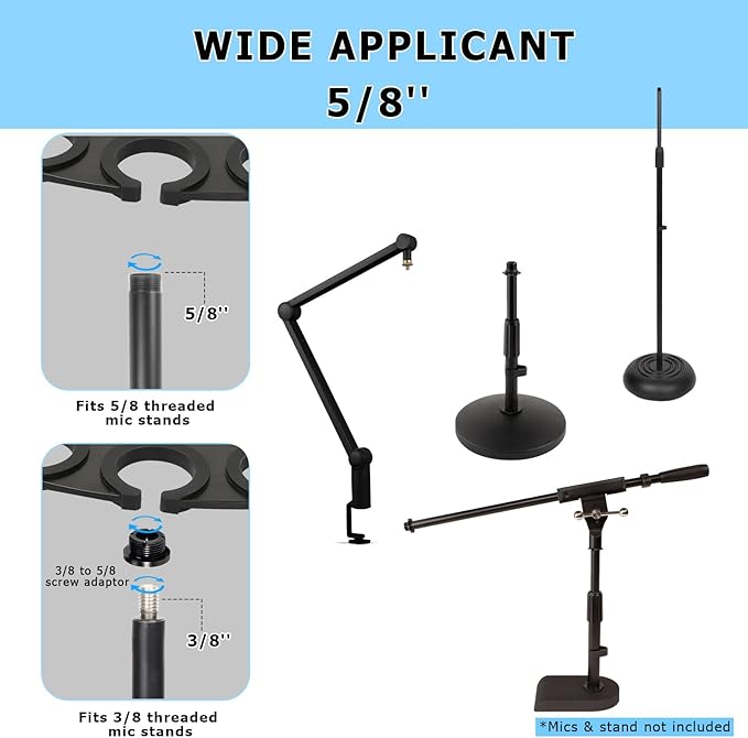 Joyvio Multi Mic Holder for Wired and Wireless Mics, Organizes Up to 7 Mics, Aluminum, Black