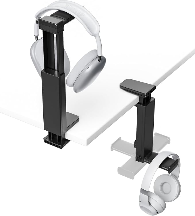 Headphone Stand Under-Desk or Headset Holder Above-Desk, Headphone Hanger & Headset Hook Under Desk Mount with Spring Clamp & Height Adjustable & Cable Clip for Gaming Gift Accessories. PC Game Headsets