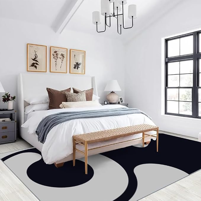 Modern Minimalist Area Rugs, Black Grey Abstract Aesthetic Carpet, Washable Non Slip Low Pile Soft Rug for Living Room Bedroom Decor Mat 3x5ft(Small)
