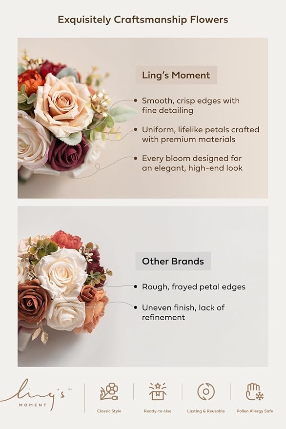 Ling's moment Artificial Flowers Boho Bridesmaid Bouquet, Terracotta Wedding Flower Bouquets for Bridesmaids, 7 Inch Bridal Bouquets for Bridesmaids, Wedding Decor, Ceremony, Anniversary, etc.