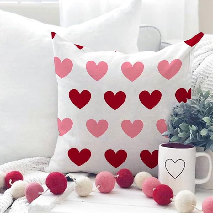 GEEORY Happy Valentine's Day Love Throw Pillow Covers 18x18 Inch Set of 4, Hearts Polka Dots Decorative Farmhouse Wedding Cushion Case for Home Decoration (Red) G662-18