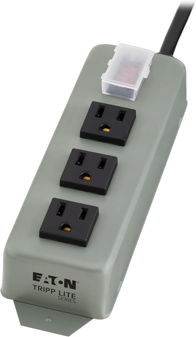 Eaton Tripp Lite Series 3-Outlet Heavy Duty Power Strip, Metal, Mountable (Wall Mount & Under Desk), 6ft Extension Cord, On/Off Switch Cover, Industrial Garage Shop Work Bench Applications (3SP)