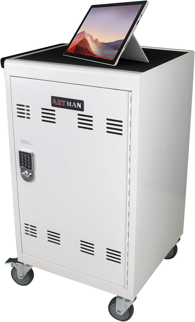 Laptop and Tablet Storage Cart,with Combination Lock Mobile Charging Cabinet for Up to 30 Unit,with Charging Port Screen Size Up to 16.3",Charging Cart for Tablets,Laptops,Suitable for School,Business