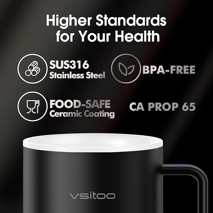 Vsitoo S3 12oz Heated Mug - Temperature Control Smart Mug with Mug Warmer, Perfect for Espresso, Auto-Sensing AI Heats Drinks to 120-150°F Hands-Free.Ideal for Home/Office/Gifts，White
