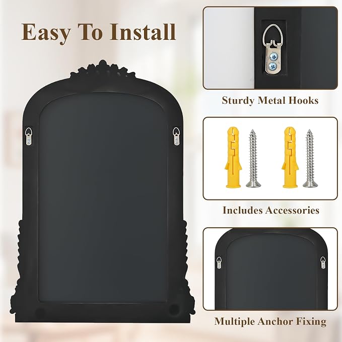 28"×40" Gold Wide Arched Wall Mirror, Vintage Carving Bathroom Vanity Makeup Mirror, as Wall Decor Hanging Leaning for Fireplace Mantle, Living Room, Bedroom, Vanity Area