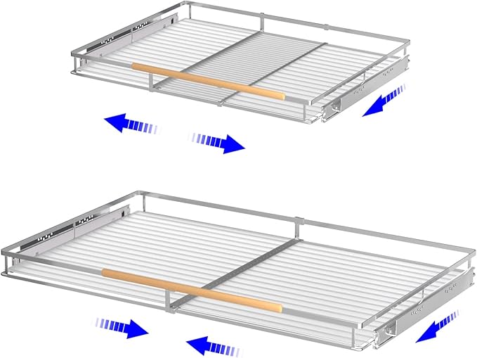 KIKIBRO Pull Out Drawer Cabinet Organizer, Expandable Slide Out Storage Shelves - Heavy Duty, Durable and Smooth Slide-Out, 16.3"~26.3" Wide x 17.3" Deep, 2 Pack