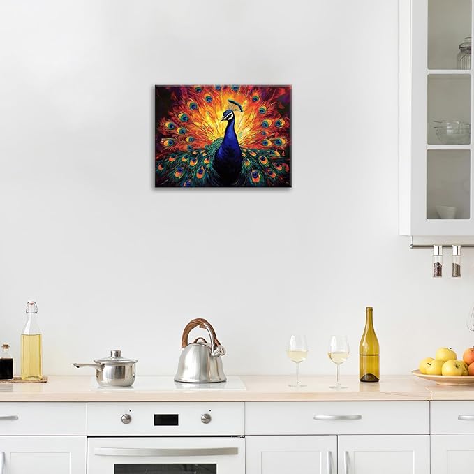Peacock Wall Art, Elegance Peacock Pictures Wall Decor, Colorful Animal Canvas Prints Painting, Framed Artwork For Bathroom Living Room Office Bedroom Dining Room 20"X16"