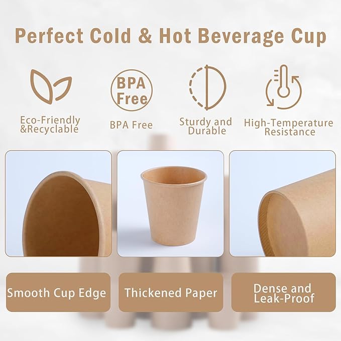 Lamosi 100 Count 3 oz Kraft Paper Cups, Disposable Paper Coffee Cups, 3 Ounce Drinking Cups, Water Cups for Party Picnic Cafe & Bar Use