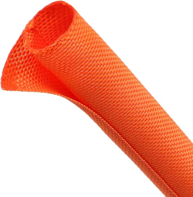 Automotive Wire Loom Tubing, Split Braided Cord Protectors from Pets No Chew, Flexible Cable Sleeve Cable Management for TV/Computer/Electric Wires (Orange, 3/8"-25ft)