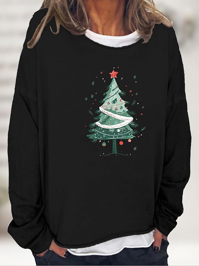 LOAIHA Merry Christmas Sweatshirt Crewneck Snowman Graphic Shirts Christmas Tree Sweater Long Sleeve Xmas Hoodie Pullover