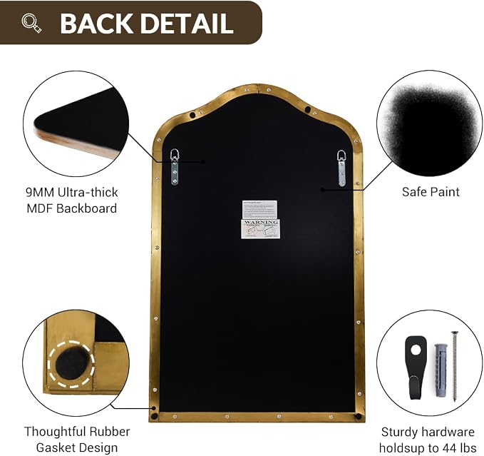 ANDY STAR Brass Scalloped Arched Wall Mirror, 22x35 Brushed Gold Irregular Bathroom Mirror with Curved Design for Vanity, Powder Room, Fireplace, Mantel, Stainless Steel Frame