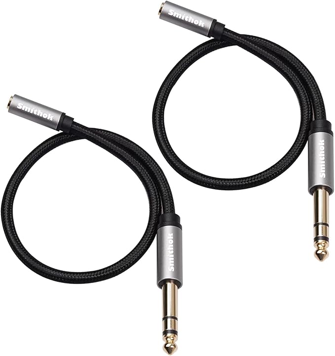 Smithok 2 Pack, 1/4 inch to 3.5mm Headphone Adapter TRS 6.35mm 1/4 inch Male to 3.5mm 1/8 inch Female Stereo Jack Audio Adapter for Amplifiers, Guitar, Keyboard Piano, Headphones - 12inch/30CM