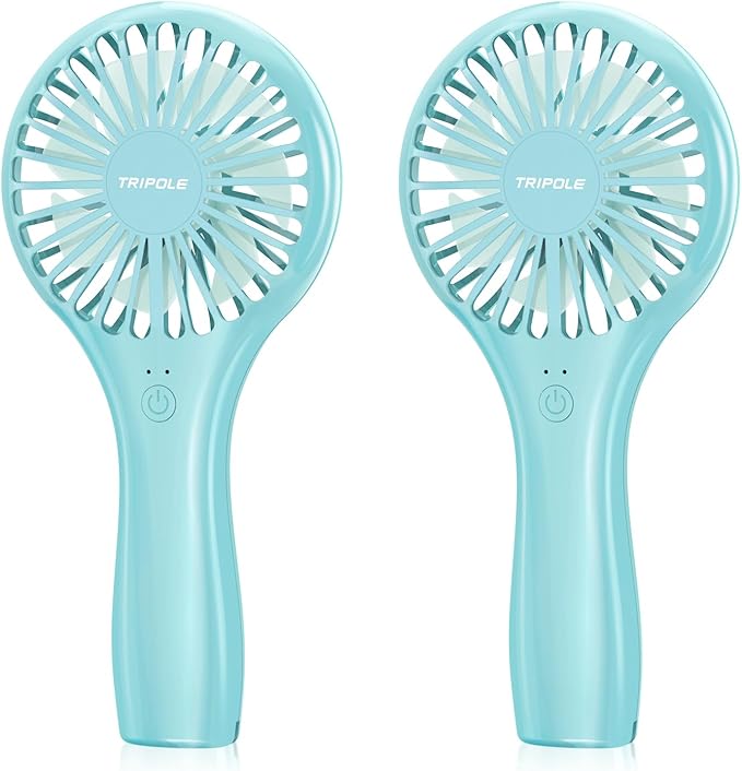 TriPole 2 Pack Handheld Mini Portable Fans Blue, Rechargeable Battery Operated Small Fan for Outdoor Travel Kids Trip, Cute Design Powerful Personal Lash Dryer for Makeup Eyelash Extensions