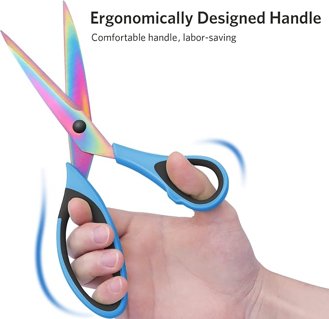 Uaugulft Sewing Shears for Fabric Cutting, Sharp Titanium Blades, Soft Grip Handle, Multi-Purpose Scissors Set of 3 Suitable for Families, Crafting, Office, and School Use, Blue/Black
