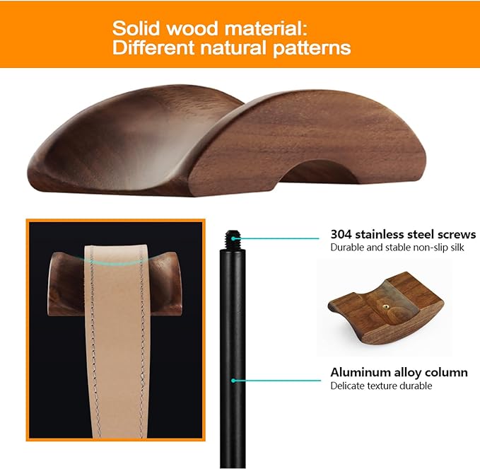 Micool Headphone Stand, Aluminium and Wood Gaming Headset Stand Holder for All Size Headphones with Stable Heavy Base, Headphone Holder for Desk