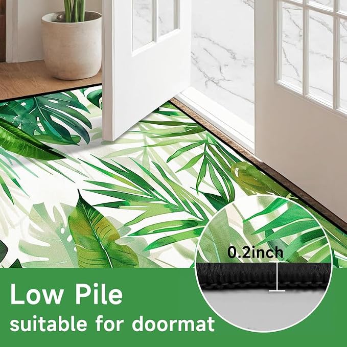 2'x3' Tropical Palm Leaf Rug Monstera Banana Leaves Floor Mat for Entryway Bedroom Living Room Nursery Playroom Home Decor Washable Low Pile Green Botanical Area Rug
