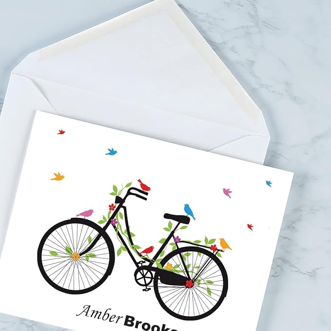New Spin Bike Personalized Note Cards - 24 Cards with White Envelopes, 4¼ x 5½ Inch Size, Blank Stationery, Add Names or Text, For Thank You Notes, Invitations, & Announcements