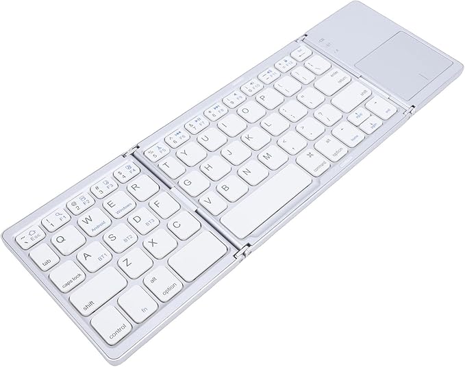 Tangxi Foldable Wireless Keyboard, Rechargeable Keyboard with Touchpad, Auto Sleep & Wake, Slim Pocket Folding Key Board for Android Wins iOS Tablet & Laptop (Silver)