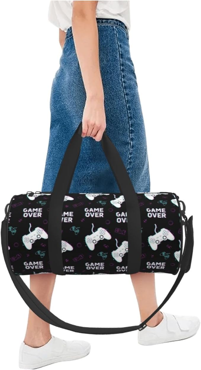 Unique Sports Gym Bag Workout Lightweight Duffel Bags Cool Video Games Joystick Game Over for Men and Women