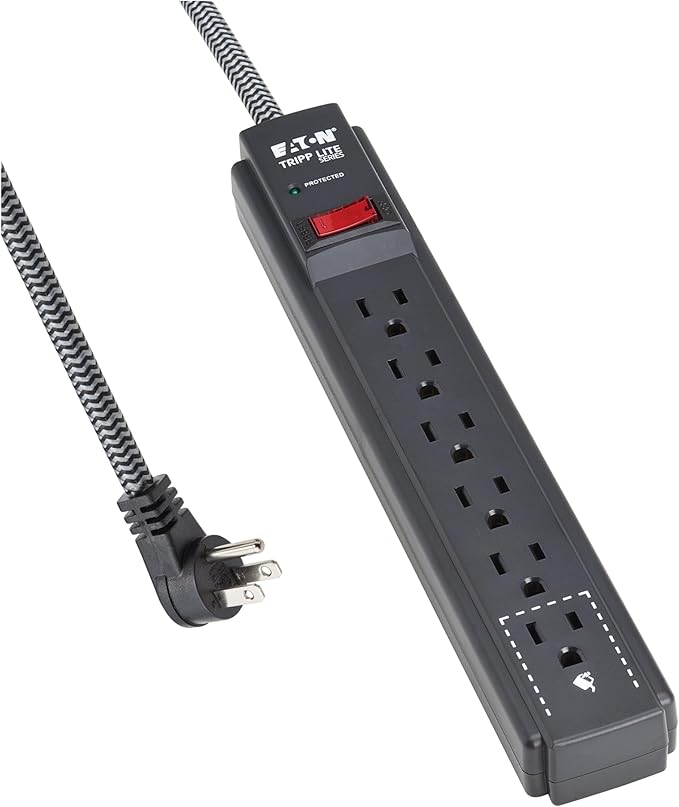 Eaton Tripp Lite Series 6-Outlet Surge Protector Power Strip, Flat Plug 25ft Braided Extension Cord, 1500 Joules, 15A Circuit Breaker, Lifetime Manufacturer's Warranty & $10,000 Insurance (TLP625DB)