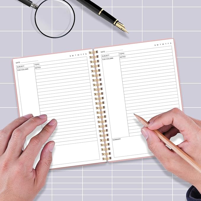 Yaridar A5 Cornell Notes Notebook - College Spiral Cornell Notebooks for Note Taking, Subject College Ruled Notebook Steno Pads for Office/School/Home, 5.8" x 8.5", Pink