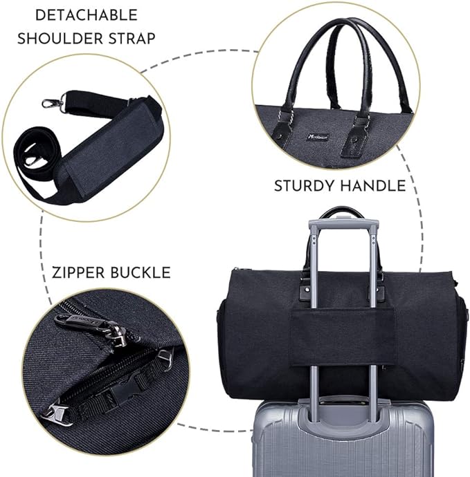 Modoker Convertible Garment Bag with Toiletry Bag, Carry On Garment Duffel Bag for Men Women Travel, Multi-Function Suit Bag 2 in 1 Hanging Suitcase, Black