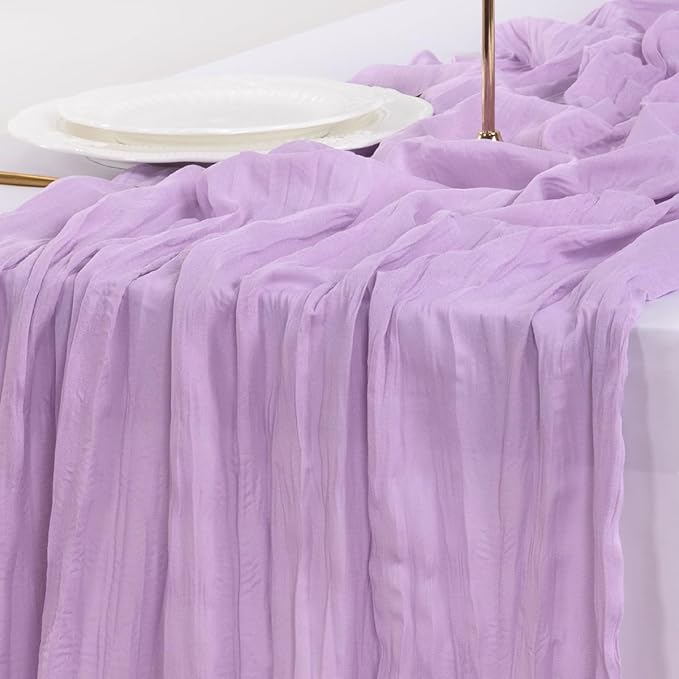 Socomi Lilac Purple Lavender Cheesecloth Table Runner Fall Thanksgiving Boho Rustic Gauze 120 inch 10FT Cheese Cloth Runner for Wedding Party Baby Shower Birthday Home Decor Holiday Decorations
