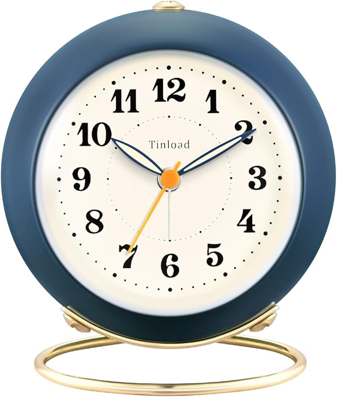 Tinload Analog Alarm Clock, Retro Simple Design Small Desk Clock with Manual Light, Battery Operated, Snooze, for Kids,Bedroom,Travel,Kitchen,Bedside Desktop(Blue)