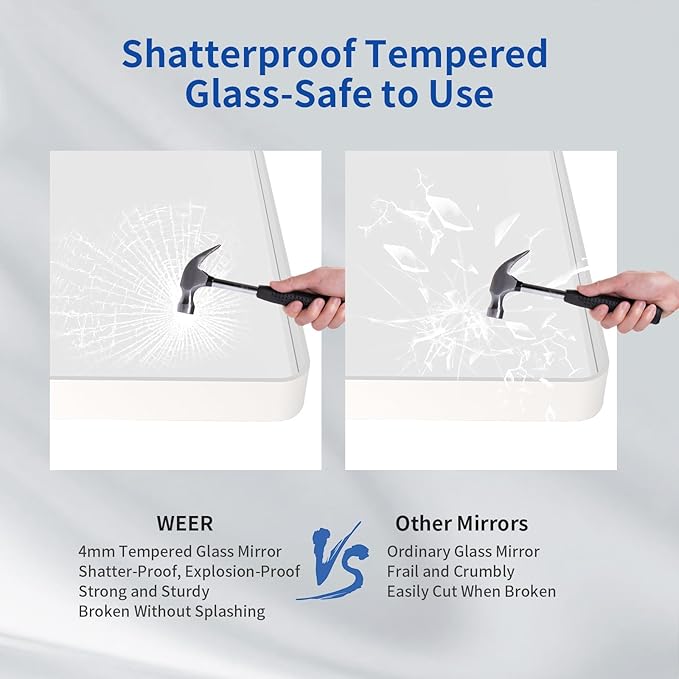 WEER White Bathroom Mirror 60X30 Inch, Rounded Rectangle White Metal Frame Mirror, Matte White Bathroom Vanity Mirror with Tempered Glass, Anti-Rust, Hangs Horizontally or Vertically
