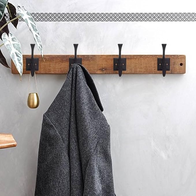 5 Pack Decorative Heavy Duty Towel Hooks for Hanging Robe Double Matte Black Coat Hooks Wall Mounted with Screws for Key, Towel, Bags, Cup, Hat