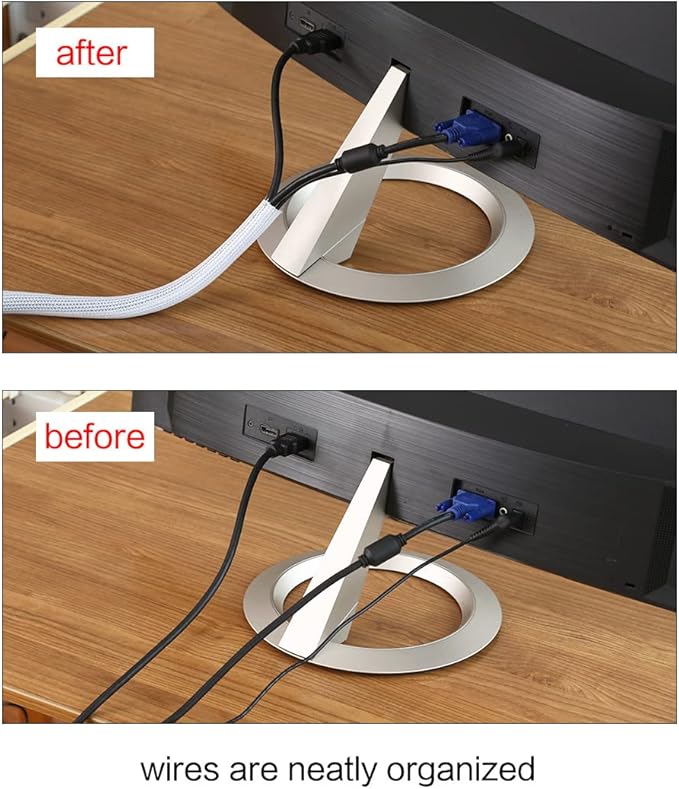 Keco 10ft – 1 inch Cable Management Sleeve Wire Loom Cord Protector – Self Wrap Cable Sleeve Split Sleeving Cord Organizer for TV Computer Automotive Office Home Entertainment – White