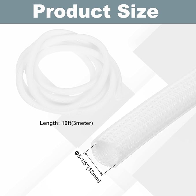 MECCANIXITY 1/2 Inch ID Split Loom Tubing 10ft Polyester Cord Protector Wire Cable Sleeve for USB Cable Power Cord, White