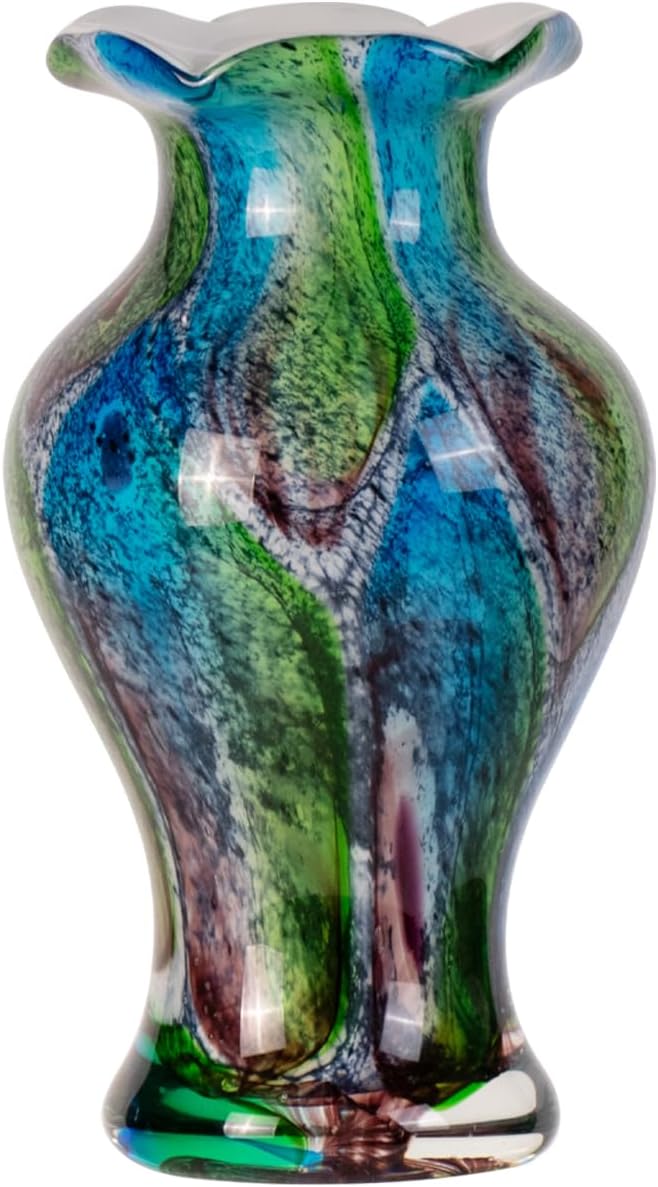 KAMMAK Colored Glass Vase, Beautiful Hand Blown Decorative Vase, Modern Art Vase for Flower Mantle Dining Table Centerpiece, Entryway Living Room Wedding Decoration, FH010