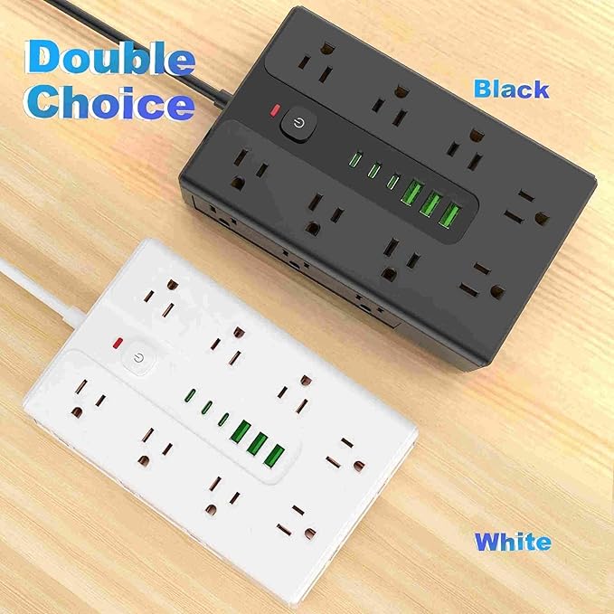 Power Board Surge Protector with 16 sockets, Equipped with 3 USB A and 3 USB C Ports, Suitable for Various Devices, Including Home, Office, and Dormitory (black6.5FT)