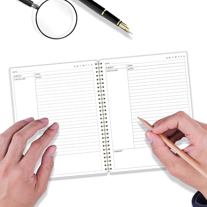 Yaridar A4 Cornell Notes Notebook - 8.5" x 11" College Spiral Cornell Notebooks for Note Taking, Subject College Ruled Steno Pads for Office School/Home, Pink Flower
