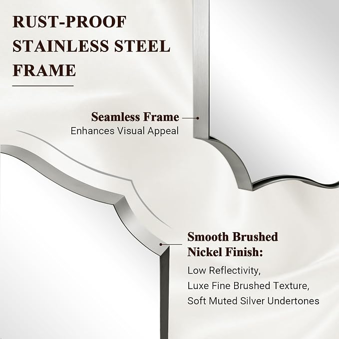ANDY STAR Brushed Nickel Mirror, 22x30 Inch Silver Bathroom Vanity Mirror, Anti-Rust Stainless Steel 1" Frame, Unique Rectangular Mirror Ideal for Bathroom, Powder Room