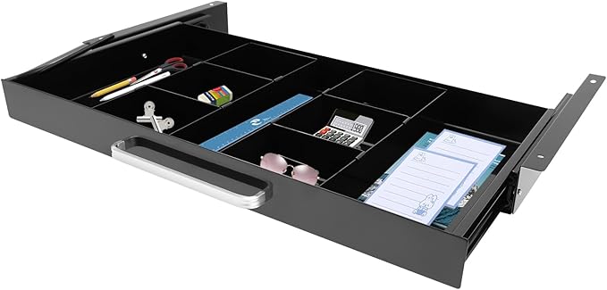 21.5" Under Desk Storage Drawer, Black Sliding Pull-Out Drawer for Sit Stand Workstation