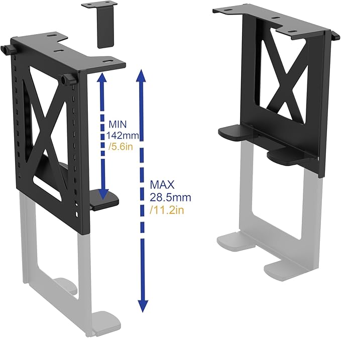 Monzlteck Under Desk Adjustable Metal Mount Bracket – 16-Level Height Adjustment (5.6-11.2in), Heavy-Duty 12kg Load Capacity, Universal Stand for PC, NAS, Label Printer,Speaker，Ventilation Design