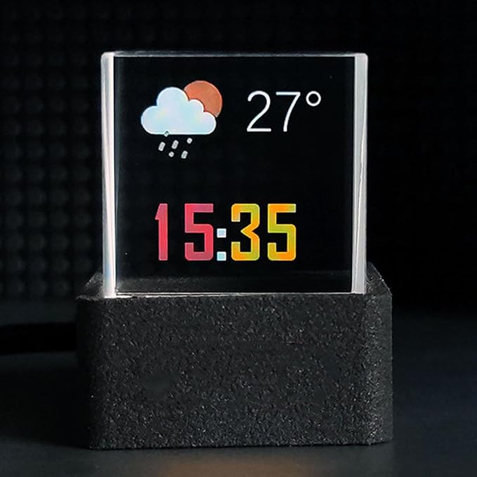 Hamwesh LED Holographic Photo Display, WiFi Smart Weather Station Digital Time Clock with GIF Animations and Custom Photo Album Player Creative Cool Desktop Decor for Car