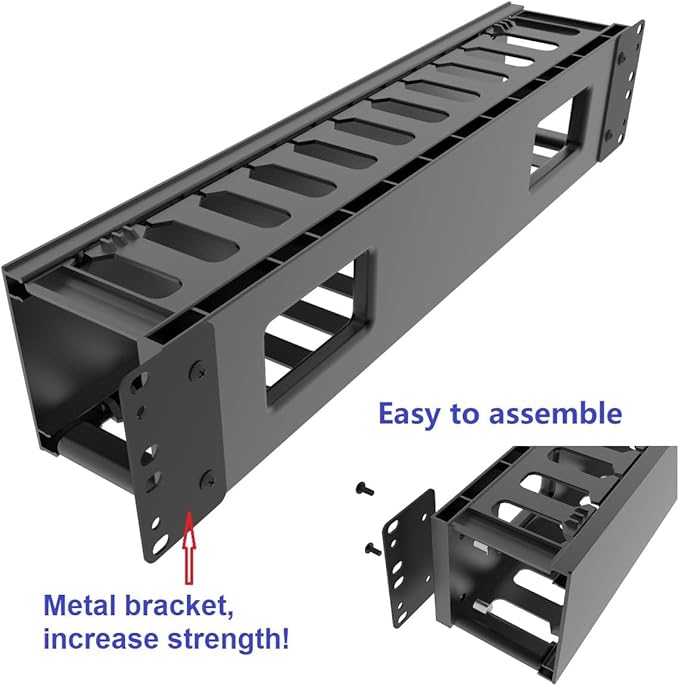 QiaoYoubang 2 Pack of 2U Plastic Cable Management Organizer 12 Slots Horizontal 19" Rack Mount Cable Manager Disassembled