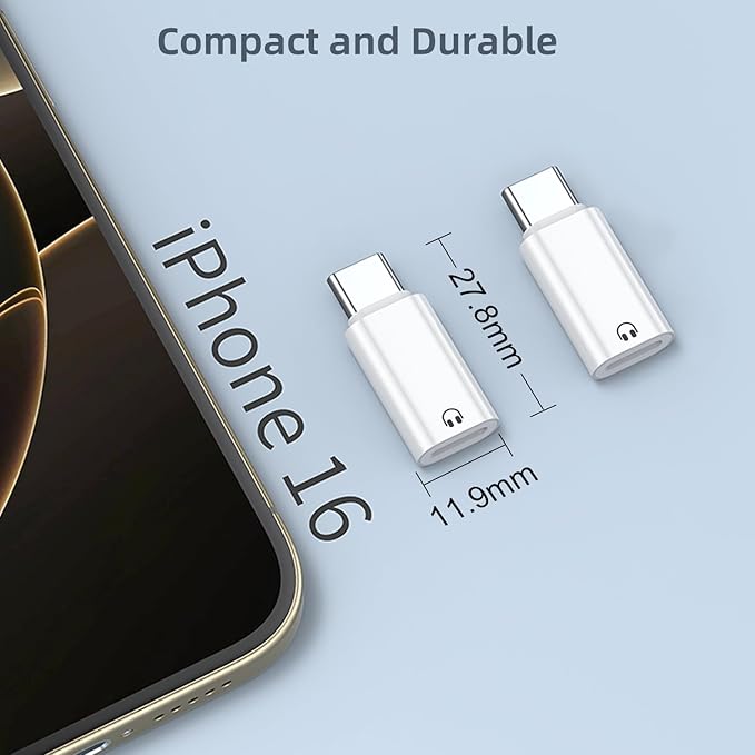 2 Pack USB C to Light-ning Audio Adapter Only for Apple EarPods Headphones, Not for Charging/Data Transfer, Light-ning to USB C Adapter for iPhone 16/15, iPad, White