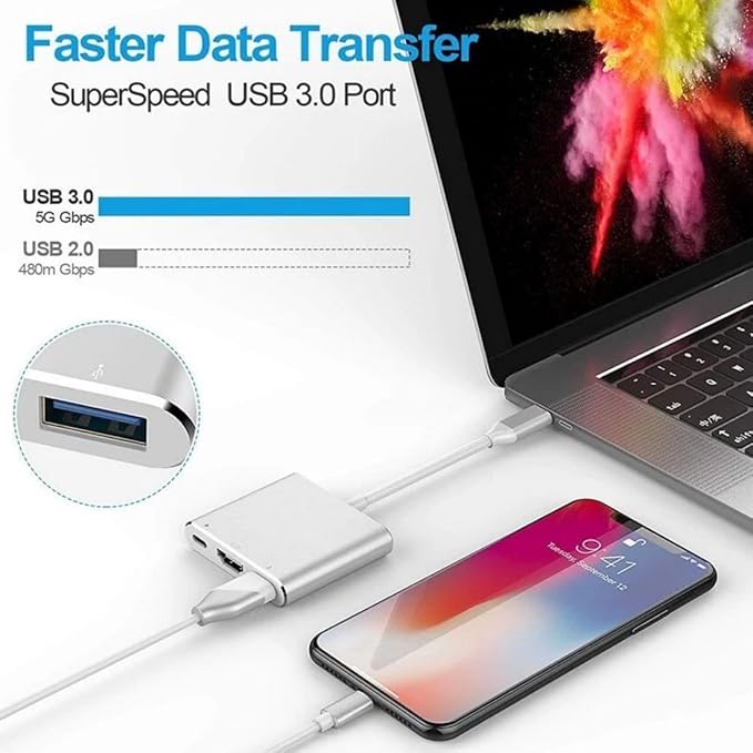 HCUSR 3 in 1 Type C to HDMI Docking Station USB Hub Multiport Adapter AV Converter with 4KHDMI Output,100W PD, USB A 3.0 Port Hub Dongle Docking Station for Laptop PC Tablets (Black)