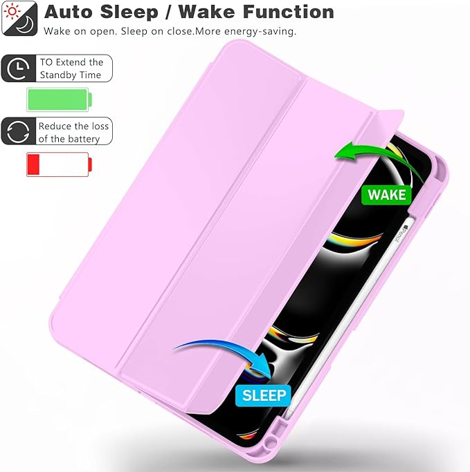 ZryXal iPad Pro 11 Inch Case (M5) 2025/ (M4) 2024 (Model: A2836/A2837/A3006), Trifold Stand Smart Cover with Pencil Holder and Soft TPU Back, Auto Wake/Sleep (Pastel Violet)