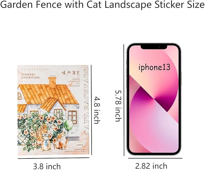 Dwpetzo 90Pcs Unique Transparent PET Stickers for Journaling, Garden Fence with Cat Landscape Stickers for Scrapbooking, Junk Journal Supplies, Collage, Planner