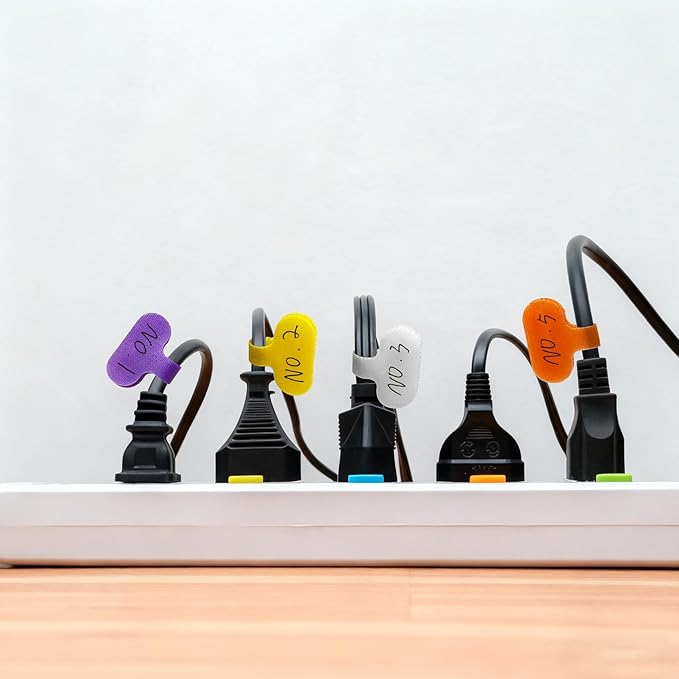 Cable Labels Tags: 32 Pcs Reusable Write-On Cord Tags, 8-Color Wire Organizer Ties for Electronics Cable Management and Identification