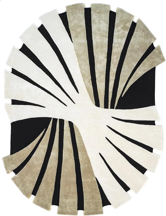Contemporary Aesthetic Geometic Art Deco Abstract Rug 5x7 Brown Black White Stripes Washable Area Rug for Living Room Bedroom Nursery Shaggy Carpet Under Dining Coffee Table Non Slip Easy Clean Mats