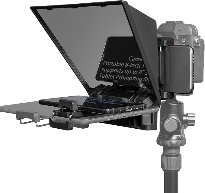 FEELWORLD TP2A Portable 8-inch Teleprompter Supports up to 8" Smartphone/Tablet Prompting Smartphone DSLR Shooting with Remote Control & Lens Adapter Rings