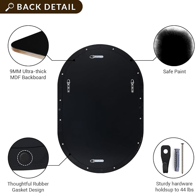 ANDY STAR Black Mirror Vanity, 24x36’’ Oval Mirrors for Bathroom, Black Oval Mirror, Pill Shaped Mirror, Vanity Mirrors Stainless Steel Metal Frame Wall-Mounted Ideal for Bathroom