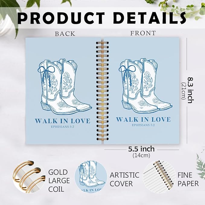 dvhdajed Western Cowgirl Spiral Notebook, Walk in Love Cowgirl Journal Notebooks, Western Preppy Spiral Journal for Girls Women, Cowgirls Office School Supplies Gifts, 5.5x8.3 In