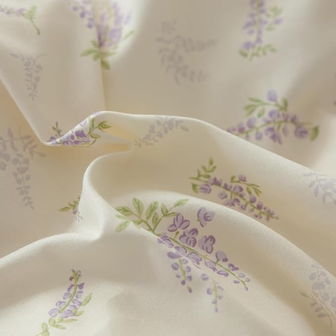 Queen Comforter Set White Purple Floral Bedding Comforter Garden Style Lilac Flower Comforter with 2 Bow Ties Pillowcases Fluffy Girls Floral Bedding Set Vintage Flower Botanical Comforter Set Queen